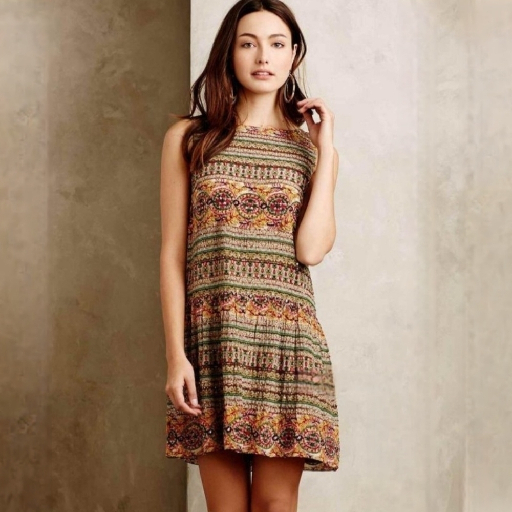 Anthropologie Hemant & Nandita Beaded Silk Sleeveless Mini Dress 10